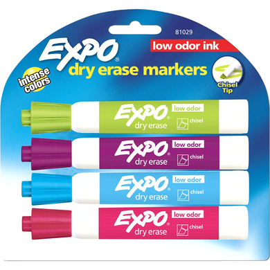Expo Low Odor Dry Erase Marker- Asst Chisel 4 Pk