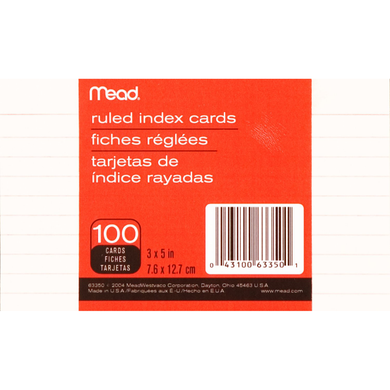 Index card RuledWhite 3x5in 100Ct